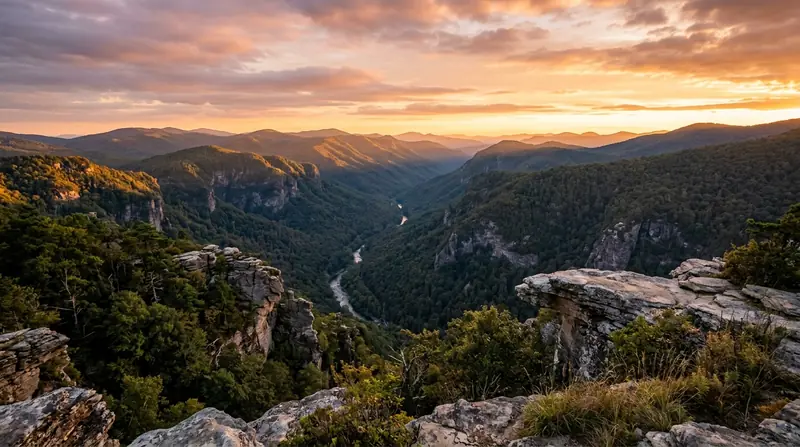Blue Ridge Mountains panorama overlooking Linville Gorge wilderness and Pisgah National Forest